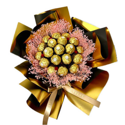 Buchet Cadou Delice cu praline Ferrero și broom criogenat pentru Sfântul Valentin